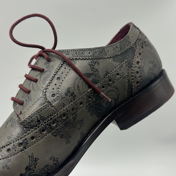 TED BAKER LONDON PORTER OXFORD MENS SIZE 7 GRAY BLACK PRINT LEATHER SHOES - Picture 8 of 11